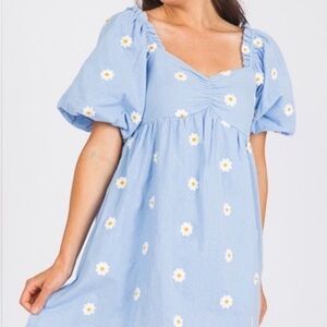 Altrd State Light Blue Daisy Puff-Sleeve Dress